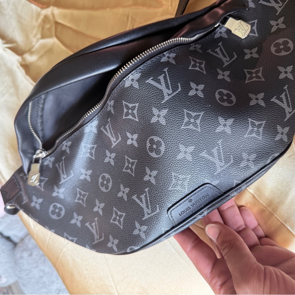 Gray & Black authentic leather Monogram Belt Bag
